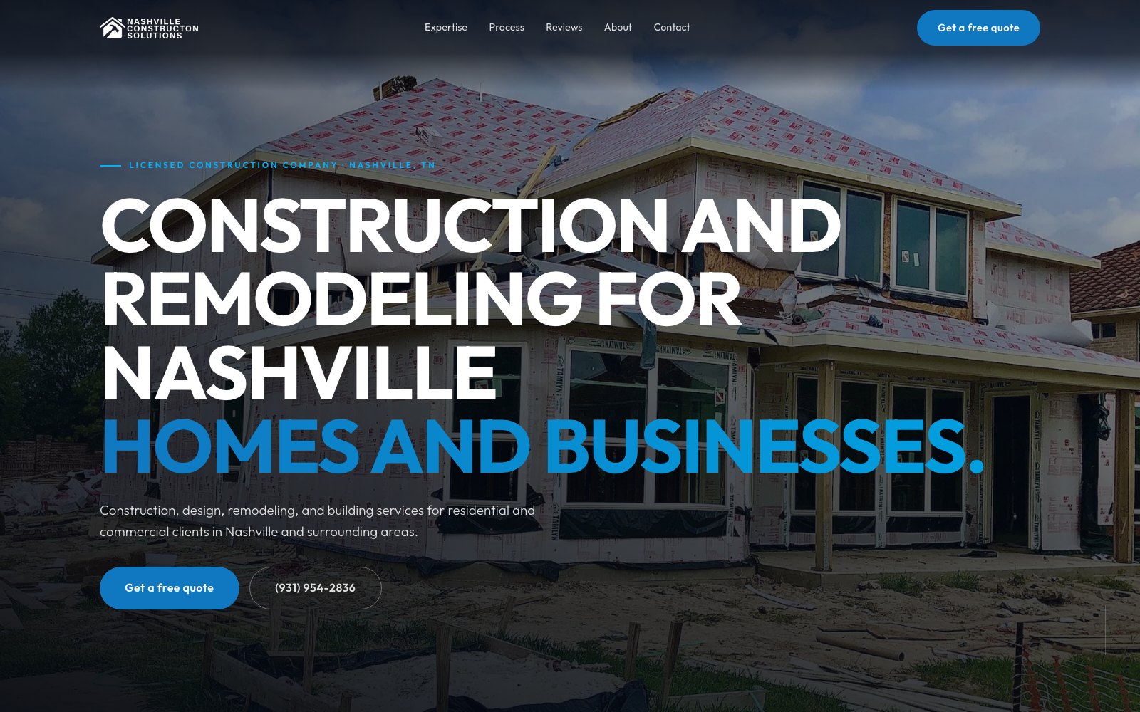 The new Nashville Construction Solutions homepage concept