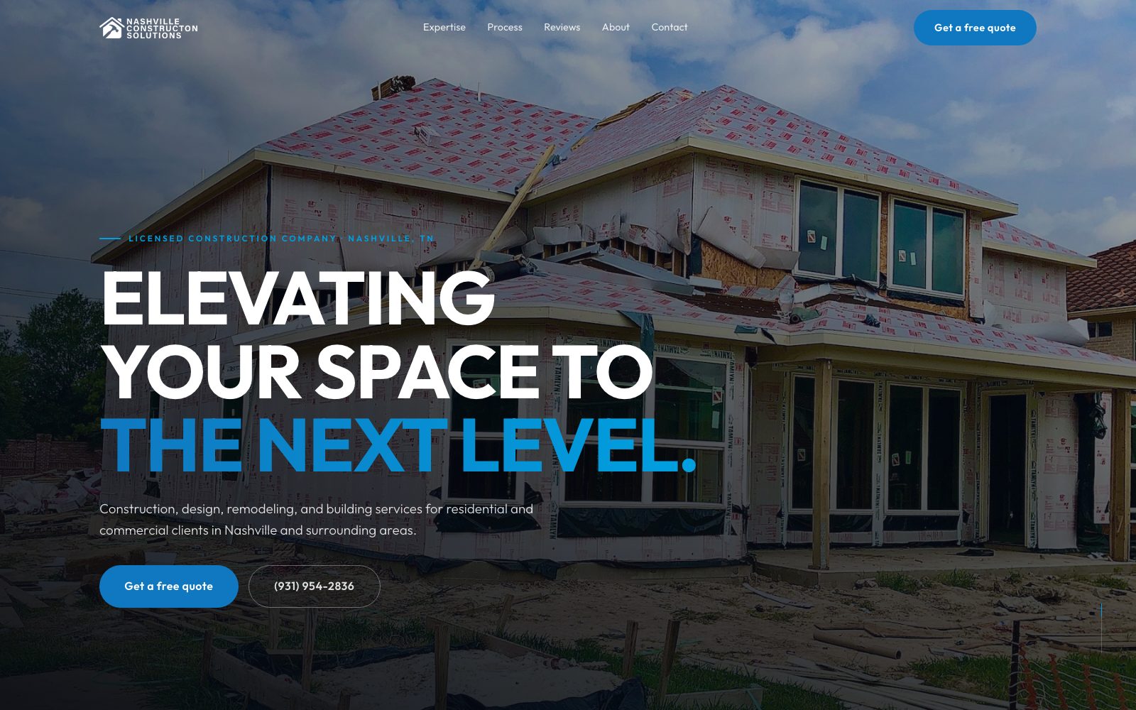The new Nashville Construction Solutions homepage concept