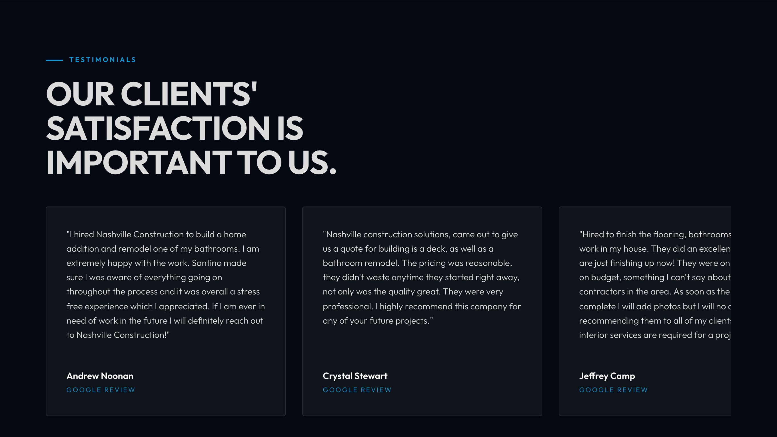 The reviews section of the new homepage